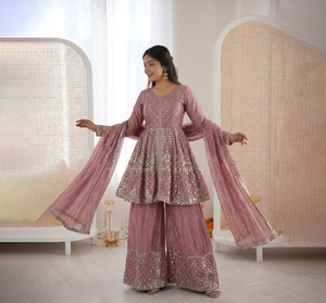 Best Selling Ethnic Wear Embroidered Reversible Quick Dry Georgette Work Top Dupatta Set Winter Diwali Wedding Party Wear <b>Kurta</b> - Product Image 1