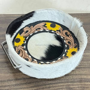 Nueva Bandeja de Servir de Cuero Genuino con Diseño Floral de Girasol y Asas de Metal para Decoración del Hogar y Regalo - Product Image 3