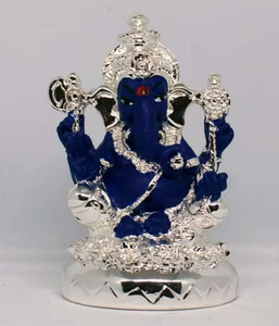 Statue de Ganesha artisanale en acier inoxydable plaqué argent de 4 pouces pour la décoration artistique de la maison, cadeaux d'anniversaire, fêtes de mariage - Product Image 4