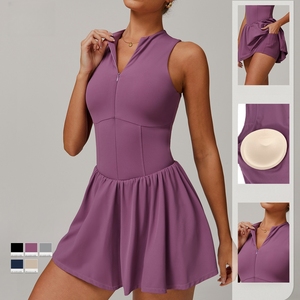 Vestido de golf con cuello polo para mujer, color azul nevy, manga corta, color sólido, estilo deportivo de secado rápido, ribete blanco - Product Image 6