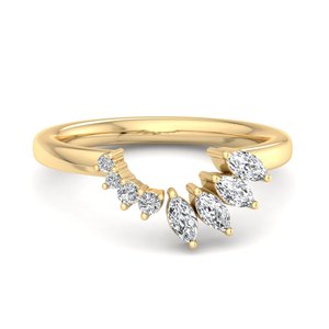 Anillo de boda curvo de lujo en oro rosa con diamantes marquise y redondos de corte brillante, anillo chevron apilable, joyería de moda para mujer - Product Image 4