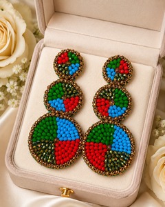 Pendientes Colgantes Bohemios de Fiesta con Cuentas de Semillas Multicolor Hechas a Mano, Diseño Geométrico de Triple Círculo, para Mujer, Venta al por Mayor - Product Image 1