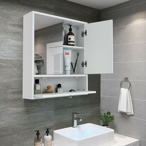 Mueble de Baño de Madera con Doble Puerta y Espejo, Montado en la Pared, con Almacenamiento - Product Image 5