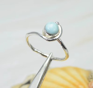 Natural Larimar Smooth Round Carved Gemstone Ring 925 Sterling <b>Silver</b> Handmade Fashion Jewelry Ring For Women Wholesale Bulk - Product Image 1