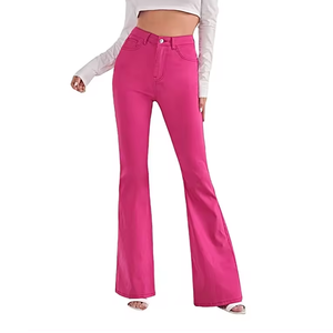 Jean droit décontracté indigo personnalisé pour femme, taille mi-haute, en denim long, 100 % coton, finition délavée - Product Image 5