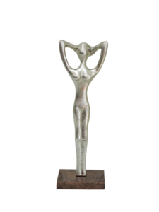 Figura Femenina Abstracta Moderna, Escultura de Metal de Aluminio Plateado sobre Base de Madera, Estatua Minimalista de Dama, Decoración para el Hogar, Arte de 12 Pulgadas - Product Image 6