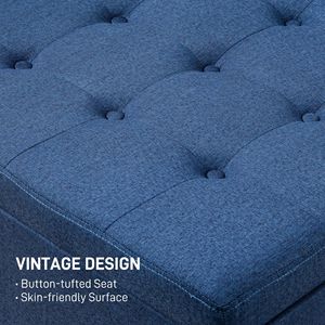 Round Blue Button Tufted <b>Storage</b> Ottoman <b>Stool</b> Flip Top Bench for Living Room Entryway Bedroom - Product Image 5