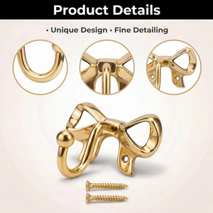 Handmade Gold Bow <b>Wall</b> Hook With Single Towel Hook For Clothing Decorative Golden Brass <b>Wall</b> Hook for Hanging - Product Image 4