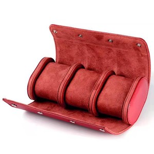 Leatherette Semi-Circle <b>Watch</b> <b>Case</b> with Faux Suede Interior Protective Storage for Wristwatches - Product Image 2