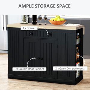 Tavolo da Cucina Moderno Nero Autoportante con Isola, Ripiani Regolabili, Cassetto e Vano Portaoggetti, Realizzato in Metallo, Acciaio, Rovere e MDF - Product Image 4