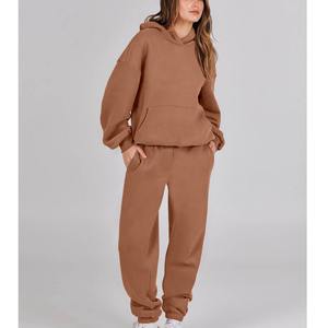 Ensemble de survêtement d'hiver pour femmes, 100% coton, style streetwear, doublure en polaire, 2 pièces, haute qualité, confortable, en solde - Product Image 2