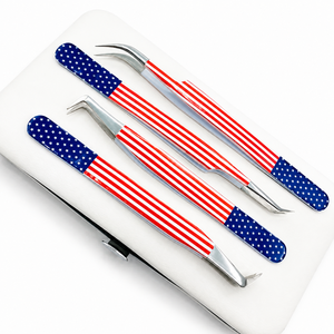 Ensemble de pinces à sourcils drapeau américain, pointes inclinées de précision, acier inoxydable, durable, écologique, design moderne pour les artistes en extensions de cils - Product Image 4