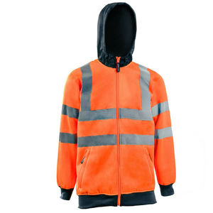 Sweat à capuche en polaire haute visibilité ANSI Classe 1, tissu 100 % polyester, couleur fluorescente, logo personnalisé, fermeture éclair, vêtements de sécurité réfléchissants - Product Image 1