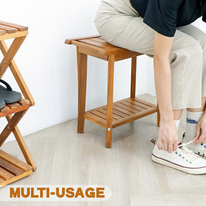 Banc de douche en bois fabriqué avec une structure en bois durable pour un assise confortable dans les environnements humides de la salle de bain - Product Image 6