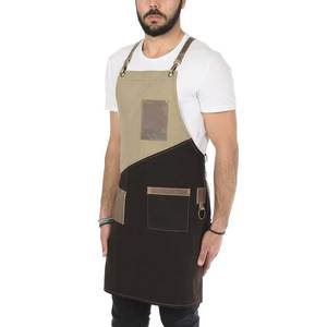 Delantal de lona con logo personalizado impreso, bolsillos de cuero y correas ajustables para uso en restaurantes y bares, unisex. - Product Image 6