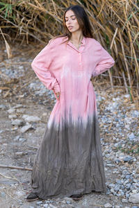 Vente chaude Nouvelle Arrivée Longue Maxi Robes Femmes Tie Dye À Manches Longues Col En V Mode Robe Coton Midi Longueur Bouton Sexy Filles - Product Image 2