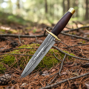 Couteau Viking Art Bowie à lame en acier Damas fait main, manche en bois de rose poli |   Étui en cuir de qualité supérieure pour le camping et les cadeaux - Product Image 2