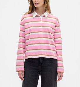 Camiseta de Rugby Personalizada OEM de Alta Calidad para Mujer, Manga Larga con Doble Raya, Estilo Polo, Ropa Casual de Algodón a la Moda - Product Image 2