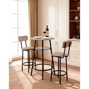Set of 3pcs 23.5\" Rounded Corner <b>Bar</b> <b>Tables</b> with Two Stools Comfortable Pub <b>Table</b> Furniture - Product Image 2