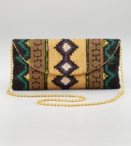 Gold <b>White</b> Geometric Beaded Envelope <b>Clutch</b> <b>Bag</b> Sequin Seed Bead Evening Purse Party Handbag Wristlet Wallet For Women - Product Image 2