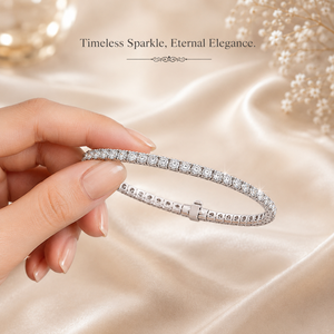 Pulsera de tenis de oro blanco de 14 quilates con diamantes auténticos de talla brillante |   Joyería Fina de Lujo Clásica para Mujer, Regalo de Aniversario de Bodas - Product Image 4