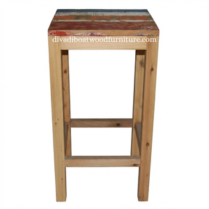 Tabouret de bar design en bois de bateau recyclé, original, unique, multicolore, artisanal, compact, pour l'intérieur et l'extérieur, exportation de meubles - Product Image 1