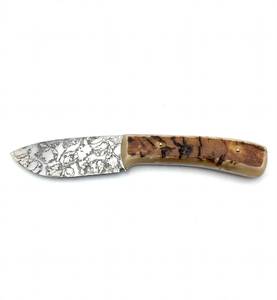 High contrast acid <b>etched</b> mosaic fixed damascus steel prep utility <b>tool</b> with Bone Handle - Product Image 1