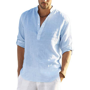 2022 blusa informal para hombre, camisa de manga larga de lino y algodón, Tops sueltos para primavera Otoño, diseño atractivo GR - Product Image 4