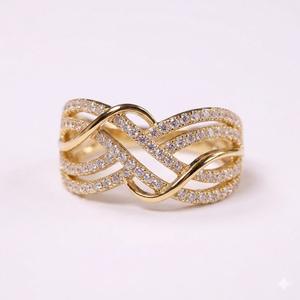 Anillos de Boda Apilables de Oro de 14K/18K con Diseño Vintage de Diamantes Entrecruzados Multicapa y Micro Pavé - Product Image 1