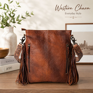 Sac bandoulière en cuir véritable fait main avec franges, motif floral western, léger et écologique pour femme - Product Image 3