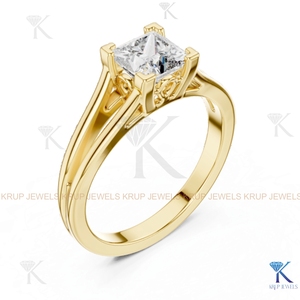 Bague de fiançailles en diamant de laboratoire taille princesse, à double sangle, solitaire, avec filigrane, en or massif 14K 18K, raffinée, unisexe, pour les occasions spéciales - Product Image 4