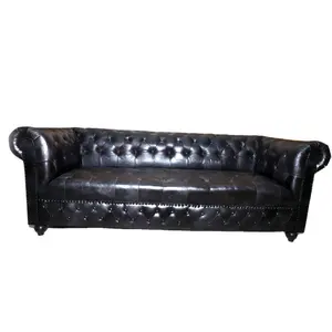 Leather <b>Sofa</b> <b>Cover</b> Set Genuine Leather Solid Wooden Frame Three Seat Chesterfield Modern Villa Living Room <b>Sofa</b> Home Furniture - Product Image 1