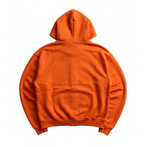 Heavyweight Orange Full Zip Hoodie Casual Cotton Fleece Outerwear With Contrast Black Ribbed Hem And Cuffs Unisex Daily Wear - Product Image 2