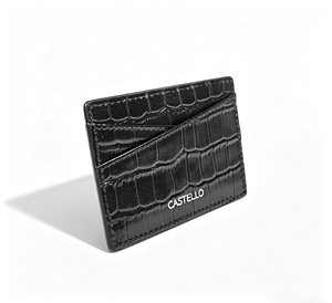 [Top Item] Castello Genuine Leather Slim Credit Card Case <b>Holder</b> <b>Wallet</b> Silver Foiled Logo No Closure Multi-Use Color - Product Image 2