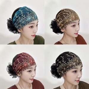 New Flower Embroidery 100% Silk <b>Bonnet</b> Hat Elastic Full Cover Headscarf Breathable Outdoor White Hair Postpartum Cap Women - Product Image 5