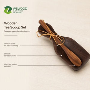 Juego de Cucharas para Servir de Madera Clásicas Hechas a Mano y Ecológicas WEWOOD con Mango Corto y Capacidad de 15 ml, Incluye Bandeja de Madera - Product Image 3