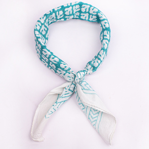 Cotton <b>Square</b> Bandana Geometric Pattern Blue White Casual Summer <b>Scarf</b> Breathable Lightweight Wrap - Product Image 2