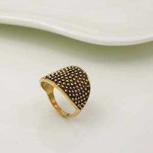 Gold Plated Brass Cocktail <b>Ring</b> With Ball Pattern Vintage Style Unisex Fashion <b>Statement</b> Jewelry Daily Wear - Product Image 1