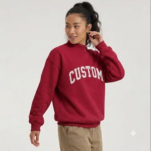 Sudadera Roja de Cuello Alto para Mujer, con Estampado de Letras Personalizado, Manga Larga, Cuello Redondo, Tejido de Algodón, para Otoño - Product Image 1