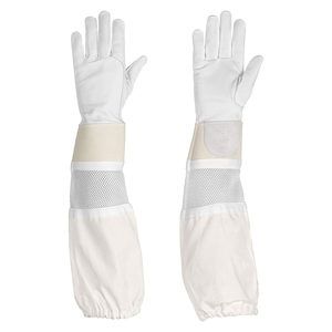 Gants d'apiculture Menger Bee blancs longs ventilés en coton, résistants à la chaleur et au froid, avec double couture et empiècements en cuir, flexibles - Product Image 3