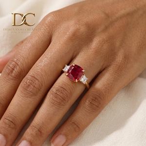 Anillo de Oro Amarillo Sólido de 14 Quilates con Diamante Cultivado en Laboratorio y Rubí Color Sangre de Pichón, Joyería Fina para Mujer - Product Image 6