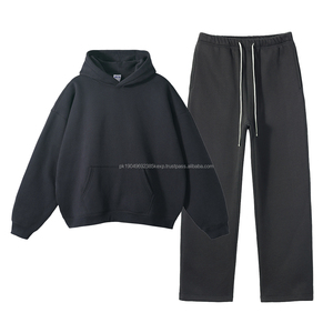 Precio de fábrica Peso pesado 350GSM Algodón Poliéster Color sólido Lavado ácido Personalizado Hombres Sudaderas con capucha y pantalones de chándal Conjunto de 2 piezas - Product Image 4
