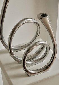 Modern Abstract Swirl <b>Silver</b> Candle Holder 2-Arm Sculptural Loop Taper <b>Candlestick</b> Stand for Dining Table & Living Room Decor - Product Image 6