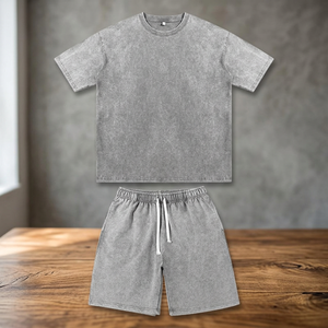 Ensemble 2 pièces décontracté pour homme : T-shirt col rond et short délavé à l'acide – Tenue d'été - Product Image 2