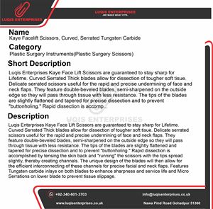 Tijeras de Levantamiento Facial Kaye, Curvas, Dentadas, de Carburo de Tungsteno, Instrumento Quirúrgico de Acero Inoxidable, Herramienta Cosmética de Precisión - Product Image 5