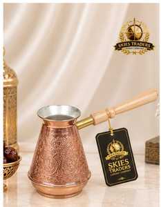Traditional Handcrafted Copper <b>Turkish</b> Coffee Pot With Long Metal Handle Cezve Briki For Stovetop Brew - Product Image 5