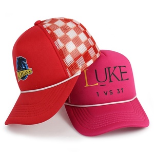 5 Panel Instock Custom logo Women <b>Men</b> Outdoor Sports <b>Cap</b> Rope Foam Mesh Checkered <b>Trucker</b> Hat - Product Image 3