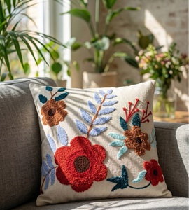 Premium Hand-Crafted Square Cotton Bohemian Floral <b>Cushion</b> <b>Cover</b> with Vibrant Color-Blocked Design for Home Use - Product Image 4