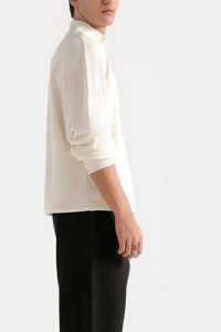 Latest Design Breathable <b>Men</b> Quarter Zip <b>Sweatshirt</b> Stand Collar Off <b>White</b> Solid Regular Fit Minimalist Pullover <b>Sweatshirt</b> - Product Image 3