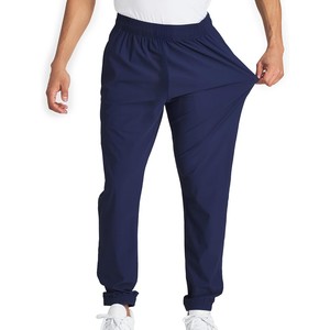 Pantalon de jogging décontracté pour homme, bleu marine, taille élastique, poches latérales, en toile respirante, coupe droite, idéal pour l'été, 100% coton - Product Image 4